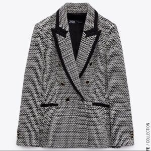 Zara structured double breasted blazer, ecru black